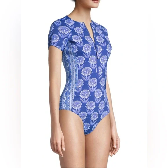 Johnny Was Yao Neoprene Zip-Up One-Piece Swimsuit
